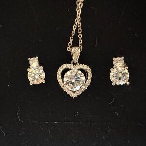 Elegant Moissanite Heart Pendant Necklace and Earring Set